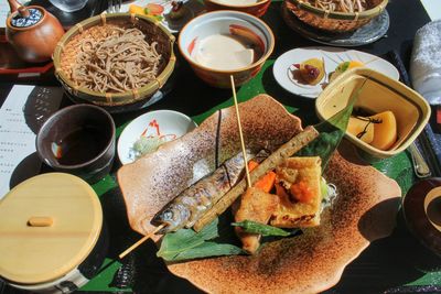 High angle view of food on table