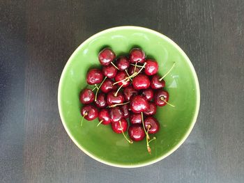 Directly above shot of fruits in bowl on table