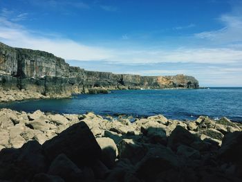 Scenic view of rock formations at pembrokeshire coast national park against sky