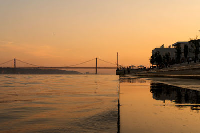 Bridge over river at sunset