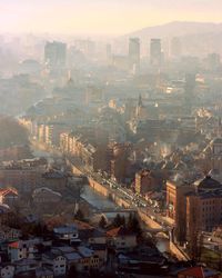 High angle view of cityscape against sky