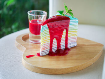 Close-up of juice served on table