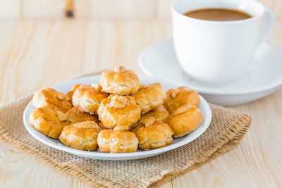 Close-up of breakfast on table