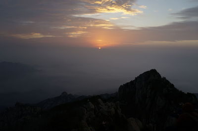 Scenic view of mountains during sunset