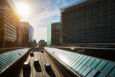 Low angle view of modern buildings against sky