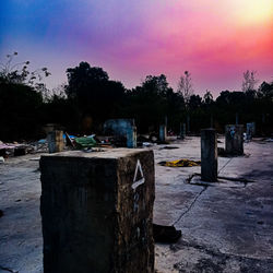 View of cemetery against sky at sunset