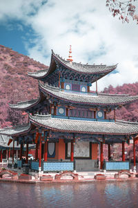 View of temple building against cloudy sky