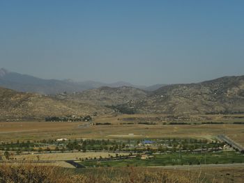 Scenic view of mountains against clear sky