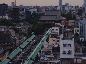 High angle view of buildings in city