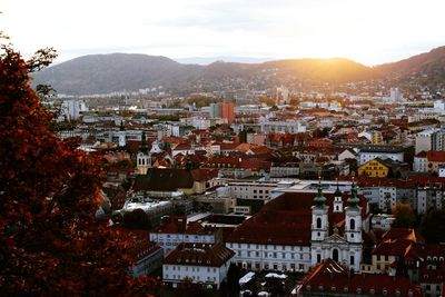 High angle view of townscape against sky