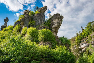 Low angle view of rock formation against sky