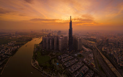 November 09/2019 sunset at landmark 81 is a super-tall skyscraper in ho chi minh city