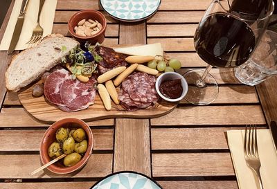 High angle view of food on table