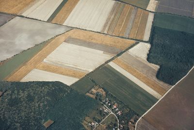 High angle view of field against sky