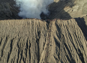 Smoke emitting from volcanic mountain