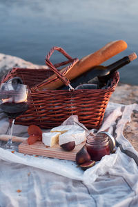 High angle view of food in basket