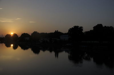 Scenic view of lake against sky during sunset