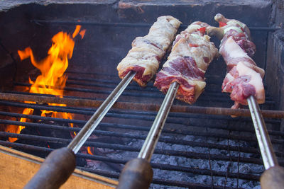 High angle view of barbecue grill