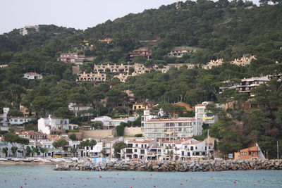 Town by sea and buildings in city