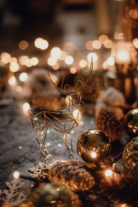 Merry christmas cottage core, vintage preparations - deer ornaments, christmas tree lights
