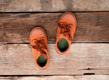 High angle view of shoes on table