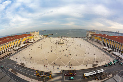 Top view of lisbon tourist square, commerce square