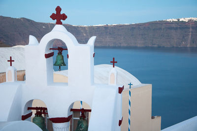 Church against calm sea