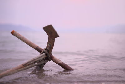 Close-up of water on beach against sky