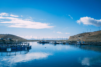 Scenic view of sea against blue sky