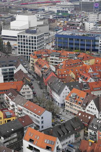 High angle view of buildings in city