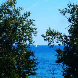 Scenic view of sea against blue sky