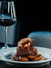 Close-up of food in plate on table