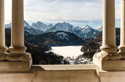 Scenic view of snowcapped mountains against sky from neuschwanstein castle