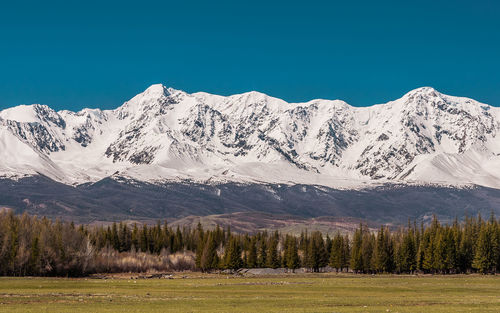 Scenic view of snowcapped mountains against sky