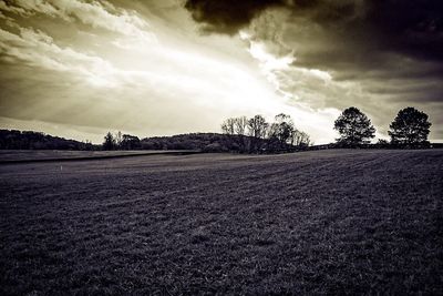 Scenic view of field against cloudy sky
