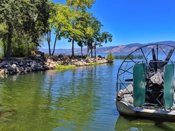 Lake view mountains. air or fan boat in foreground. fishing area.