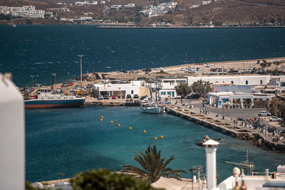 High angle view of boats in sea