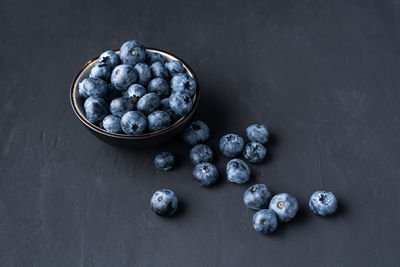 High angle view of fruits in bowl on table