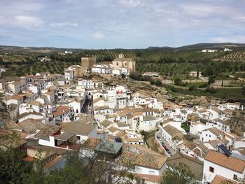 High angle view of townscape against sky