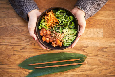 High angle view of food on table