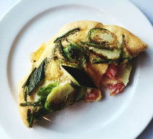 High angle view of vegetable omelet served in plate