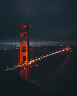 Illuminated suspension bridge at night