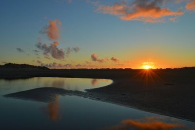 Scenic view of sunset over lake