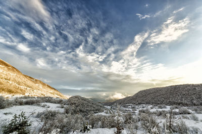 Scenic view of snowcapped mountains against sky