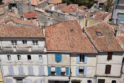 High angle view of residential buildings