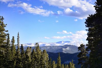 Scenic view of mountains against cloudy sky