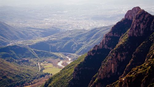 Aerial view of valley and mountains