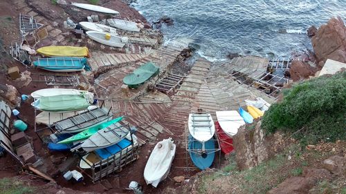 High angle view of buildings in water