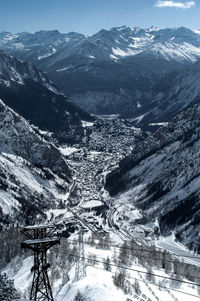 High angle view of snowcapped mountains