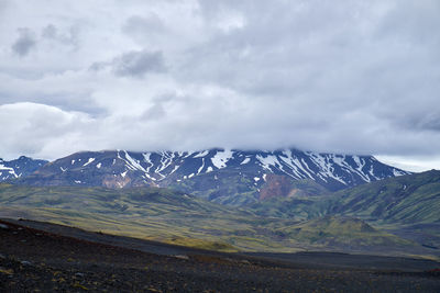 Scenic view of snowcapped mountains against sky